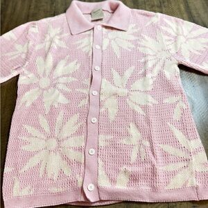 Massive luxury Pink Floral Knit Polo Shirt